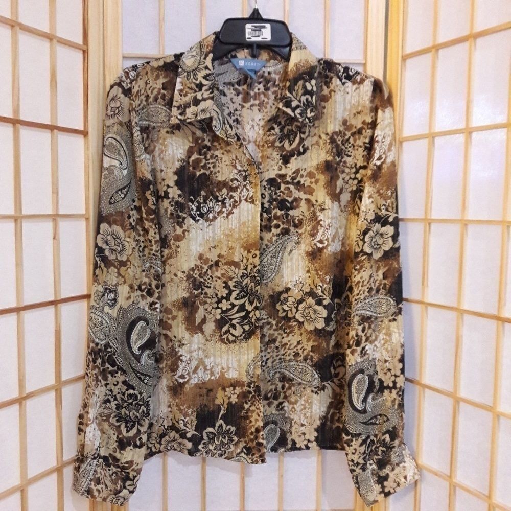 Koret Womens Floral Paisley Semi Sheer Blouse 10